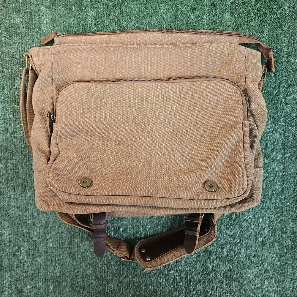 SMRITI Vintage Canvas Messenger Bag for Men 15.6-16 inch Laptop Large, Coffee